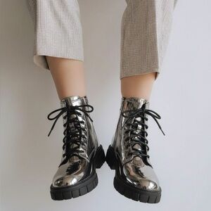 Madden NYC Silver lace up ankle boots